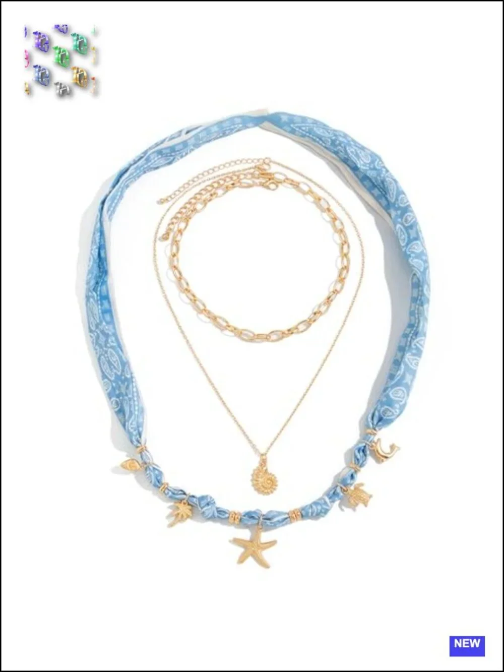 Ocean Themed Jewelry Set Gold Plated Conch Starfish Seashell Pendant Necklace